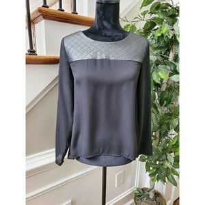 Boutique C. Lace Solid Black Polyester Scoop Neck Long Sleeve Casual Top Size S